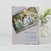 Save The Date Classic gris gris mat Rose or Feuille Mariage (Debout devant)