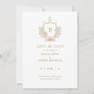 Save The Date Classic Luxe Or et Monogramme Blanc Enregistrer la