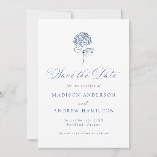 Save The Date Classic Navy Blue Hydrangea Wedding (Devant)