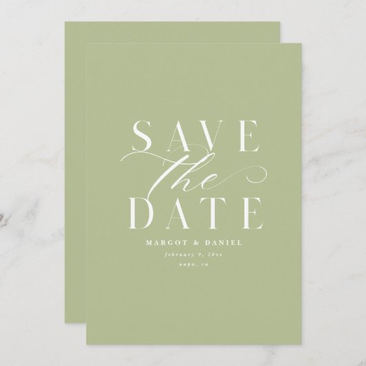 Save The Date Classic Sage Enregistrer La Date Non Photo QR Code (Devant / Derrière)