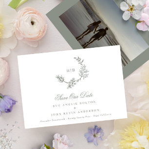 Save The Date Classic Sage Green Monogramme Wreath Classic Maria