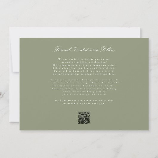 Save The Date Classic Sage Green Names Photo QR Code Site Web (Dos)