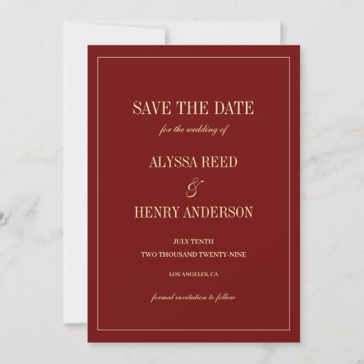 Save The Date Classic Script Wine Red Wedding Photo (Devant)