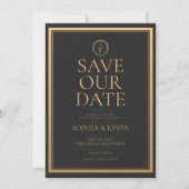 Save The Date Classic Simple Elegance Gold Mariage noir (Devant)
