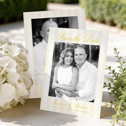 Save The Date Classic Yellow Stripes Photo Wedding