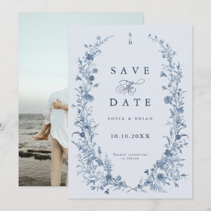 Save The Date Classique bleu victorien photo de jardin chic à la