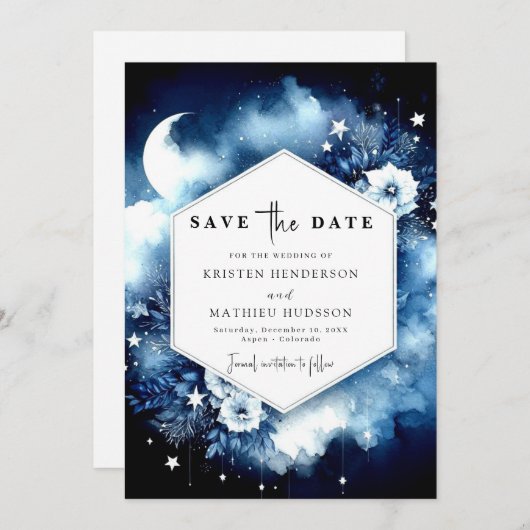 Save The Date Classique Chic Moonlit Mariage (Devant / Derrière)