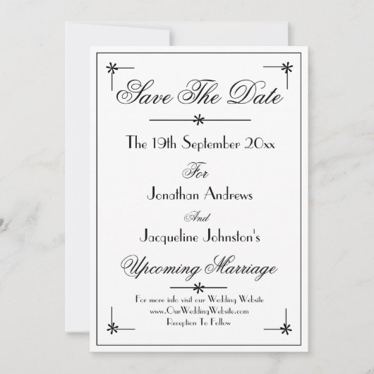 Save The Date Classique Chic Romantique Mariage blanc (Devant)