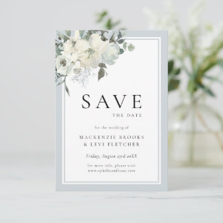 Save The Date Classique Elégant Bleu Dusty Floral