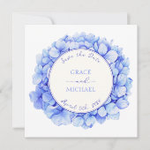 Save The Date Classique Elegant Bleu Hydrangée Fleur Chic Mariag (Devant)