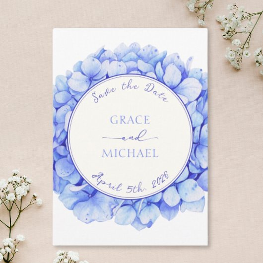 Save The Date Classique Elegant Bleu Hydrangée Fleur Chic Mariag