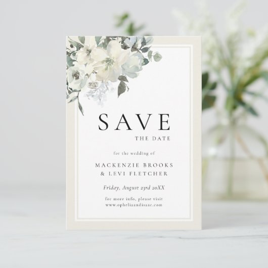 Save The Date Classique Elegant Ivoire Neutral Crème Florale (Debout devant)