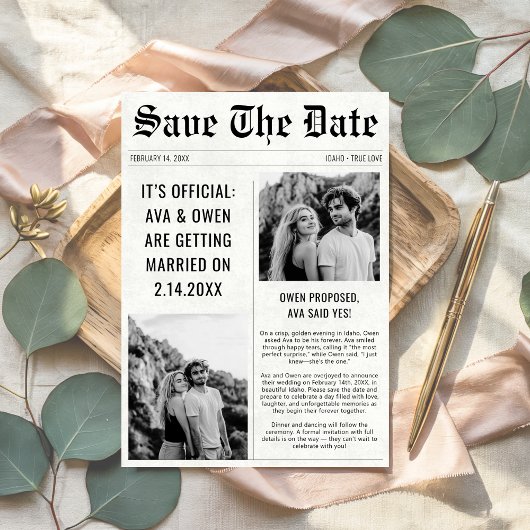 Save The Date Classique Moderne 2 Photo Mariage Style journal