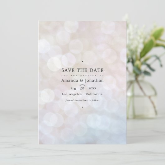 Save The Date Classique Moderne Bokeh Mariage Lumières Enregistr (Debout devant)