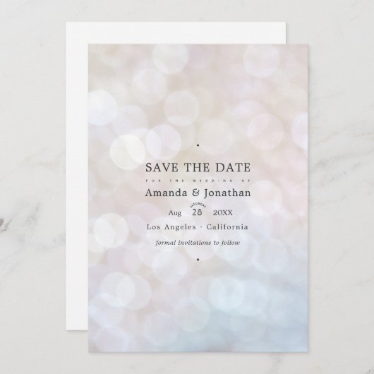 Save The Date Classique Moderne Bokeh Mariage Lumières Enregistr (Devant / Derrière)