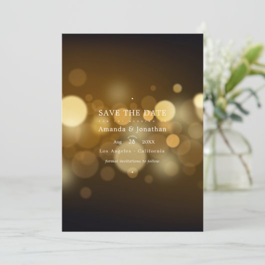 Save The Date Classique Moderne Bokeh Mariage Lumières Enregistr (Debout devant)