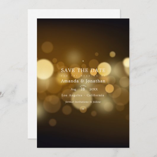 Save The Date Classique Moderne Bokeh Mariage Lumières Enregistr (Devant / Derrière)