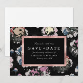 Save The Date Classique moderne floral abstrait noir (Devant / Derrière)
