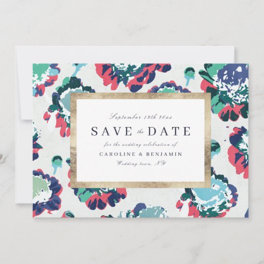 Save The Date Classique moderne floral abstrait vert or (Devant)