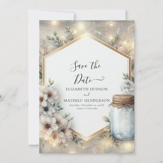 Save The Date Classique Romance Mason Jar Mariage (Devant)