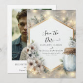 Save The Date Classique Romance Mason Jar Mariage (Devant / Derrière)