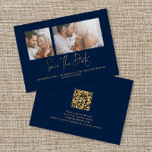 Save The Date Classy 2 Photos Gold Marine Mariage bleu