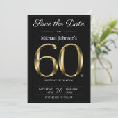 Save The Date Classy Black and Gold 60th Birthday Party (Debout devant)