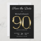 Save The Date Classy Black and Gold 90th Birthday Party (Devant)