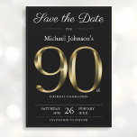 Save The Date Classy Black and Gold 90th Birthday Party<br><div class="desc">Classy Black and Gold 90th Birthday Party Enregistrer la date. Simple mais classe anniversaire enregistrer la carte de date avec le jalon de l'année de naissance dans l'effet texte or solide! Il s'agit d'un modèle modifiable qui pourrait être utilisé pour les hommes et les femmes. Contactez-moi si vous avez des...</div>