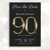 Save The Date Classy Black and Gold 90th Birthday Party