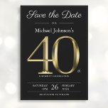 Save The Date Classy Black Gold 40th Birthday Party<br><div class="desc">Classy Black Gold 40th Birthday Party Enregistrer la date. Simple mais classe anniversaire enregistrer la carte de date avec le jalon de l'année de naissance dans l'effet texte or solide! Il s'agit d'un modèle modifiable qui pourrait être utilisé pour les hommes et les femmes. Contactez-moi si vous avez des questions,...</div>