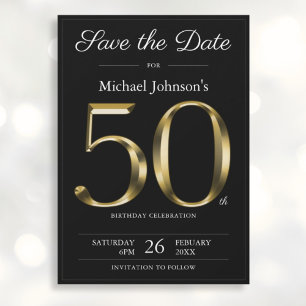 Save The Date Classy Black Gold 50e fête d'anniversaire