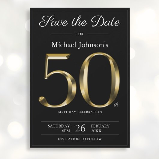 Save The Date Classy Black Gold 50e fête d'anniversaire