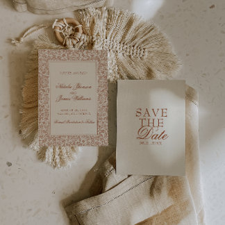 Save The Date Classy Burnt Orange Boho Floral Terracotta Wedding