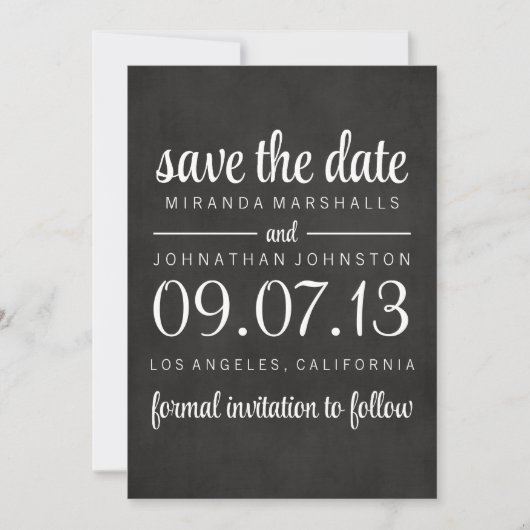 Save The Date Classy Chalkboard Photo Enregistrer La Date Invita (Devant)
