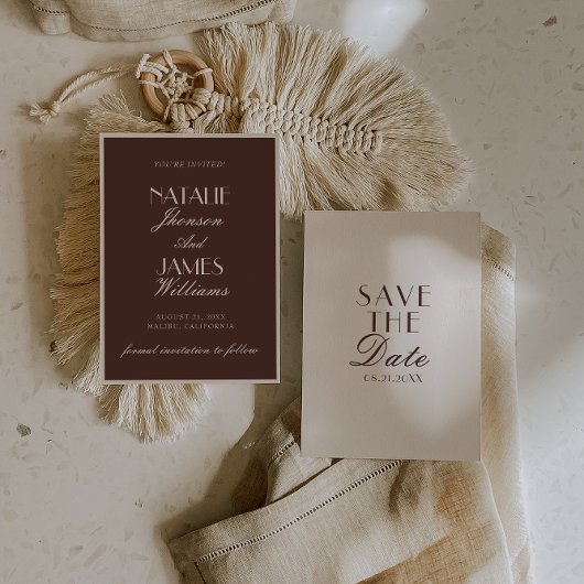 Save The Date Classy Chocolate Brown Ivory Old Money Wedding