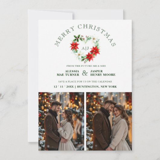 Save The Date Classy Christmas Floral Monogram Heart Initials (Devant)