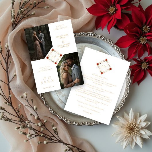 Save The Date Classy Christmas Wedding Floral Wreath 2-Photo
