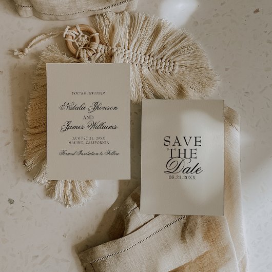 Save The Date Classy Cream Black Old Money Fancy Wedding