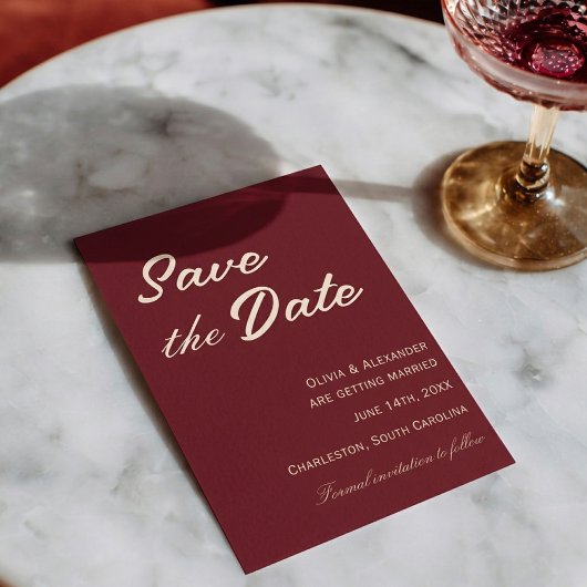 Save The Date Classy Deep Red Cream Fancy Chic Wedding