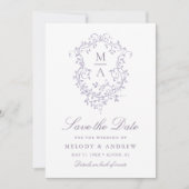 Save The Date Classy French Lavender Floral Crest Wedding Photo (Devant)
