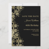 Save The Date Classy Gold & Black Damask 40e anniversaire (Devant)