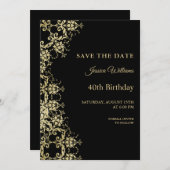 Save The Date Classy Gold & Black Damask 40e anniversaire (Devant / Derrière)