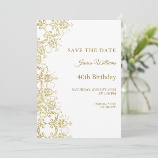 Save The Date Classy Gold Damask 40e anniversaire (Debout devant)