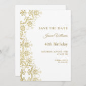 Save The Date Classy Gold Damask 40e anniversaire (Devant / Derrière)