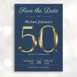 Save The Date Classy Gold Navy Blue 50th Birthday Party<br><div class="desc">Classy Gold Navy Blue 50th Birthday Party Enregistrer la date. Simple mais classe anniversaire enregistrer la carte de date avec le jalon de l'année de naissance dans l'effet texte or solide! Il s'agit d'un modèle modifiable qui pourrait être utilisé pour les hommes et les femmes. Contactez-moi si vous avez des...</div>