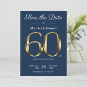 Save The Date Classy Gold Navy Blue 60th Birthday Party (Debout devant)