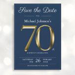 Save The Date Classy Gold Navy Blue 70th Birthday Party<br><div class="desc">Classy Gold Navy Blue 70th Birthday Party Enregistrer la date. Simple mais classe anniversaire enregistrer la carte de date avec le jalon de l'année de naissance dans l'effet texte or solide! Il s'agit d'un modèle modifiable qui pourrait être utilisé pour les hommes et les femmes. Contactez-moi si vous avez des...</div>