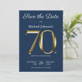 Save The Date Classy Gold Navy Blue 70th Birthday Party (Debout devant)