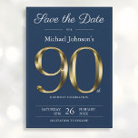 Save The Date Classy Gold Navy Blue 90th Birthday Party<br><div class="desc">Classy Gold Navy Blue 90th Birthday Party Enregistrer la date. Simple mais classe anniversaire enregistrer la carte de date avec le jalon de l'année de naissance dans l'effet texte or solide! Il s'agit d'un modèle modifiable qui pourrait être utilisé pour les hommes et les femmes. Contactez-moi si vous avez des...</div>